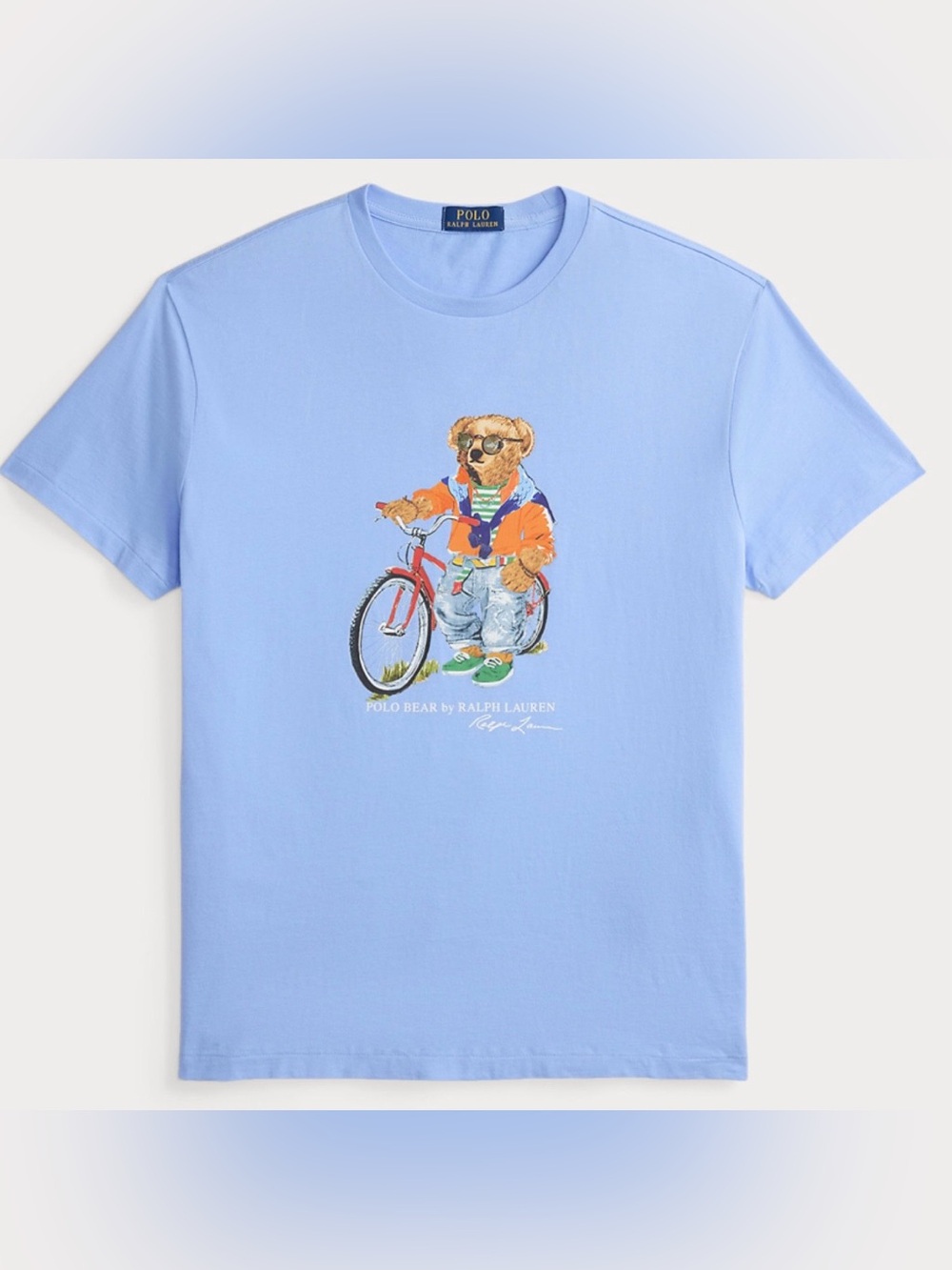 Polo by Ralph Lauren Men’s Light Blue Polo Bear Bike Graphic Tee